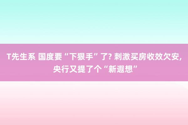 T先生系 国度要“下狠手”了? 刺激买房收效欠安， 央行又提了个“新遐想”